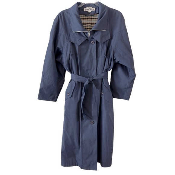 Vintage EUC John Weitz navy blue duster trench coat belt & flannel insert - Picture 1 of 15